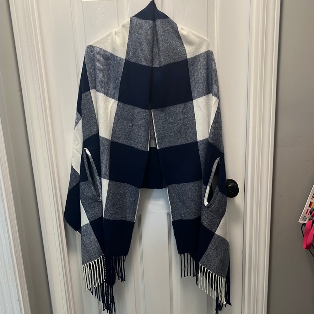 J. Crew Navy and White Checkered Shawl